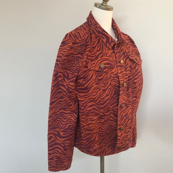Jacket Tiger Animal Stripe Purple Orange Plus Size 2X Cotton Spandex Stretchy - Picture 1 of 9